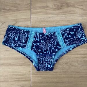 NWOT Victoria Secret PINK - Blue Dog Forest with Lace Cheeky Hipster - XS
